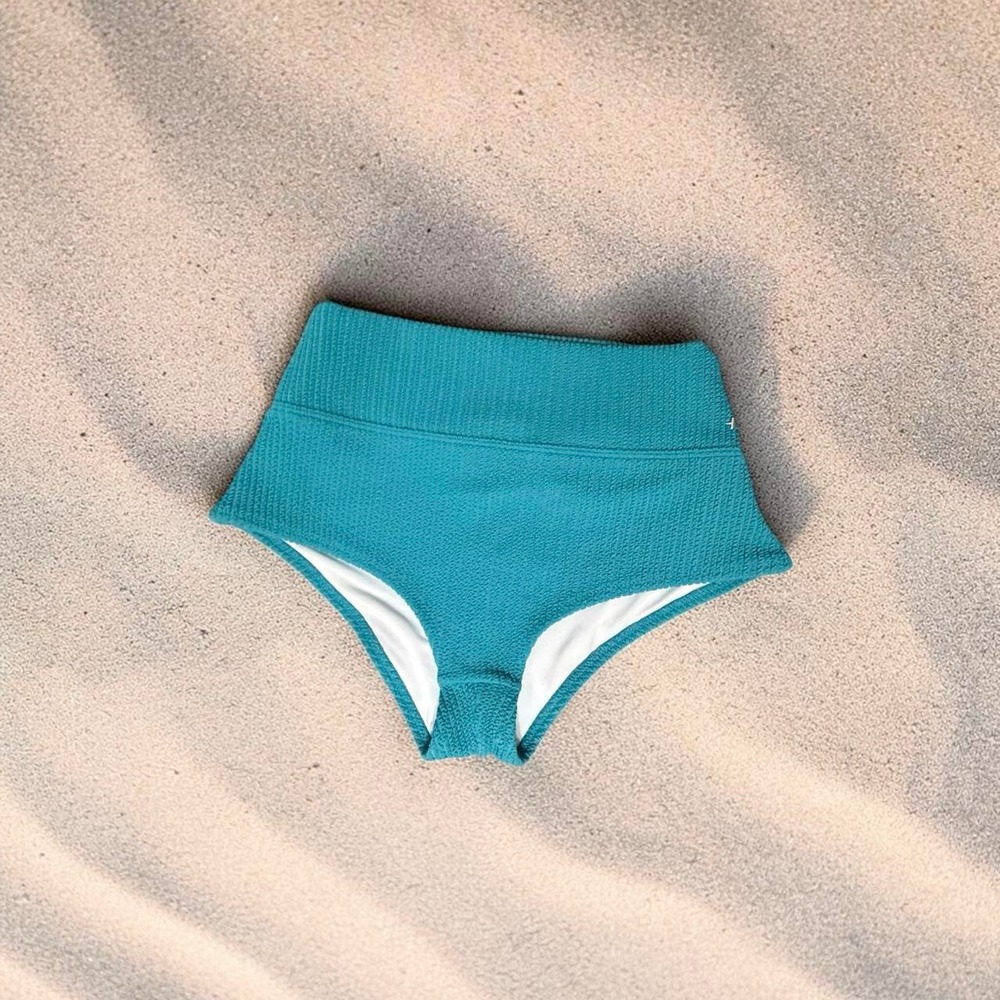 VSP Teal Ribbed High Waisted Bikini Bottom